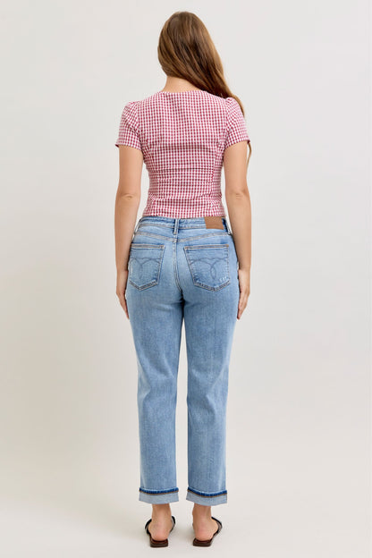 Judy Blue Mid Rise Distressed Cuffed Boyfriend Jeans