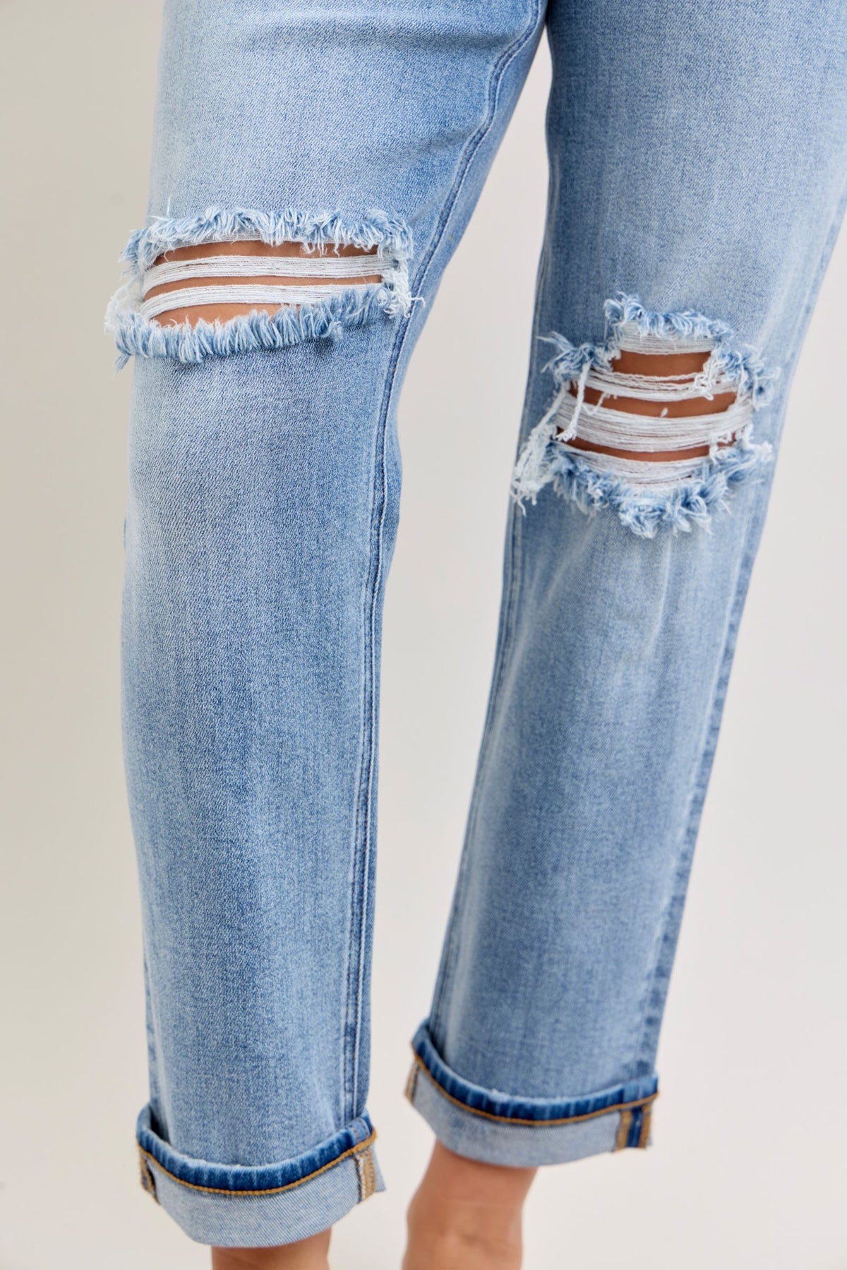 Judy Blue Mid Rise Distressed Cuffed Boyfriend Jeans