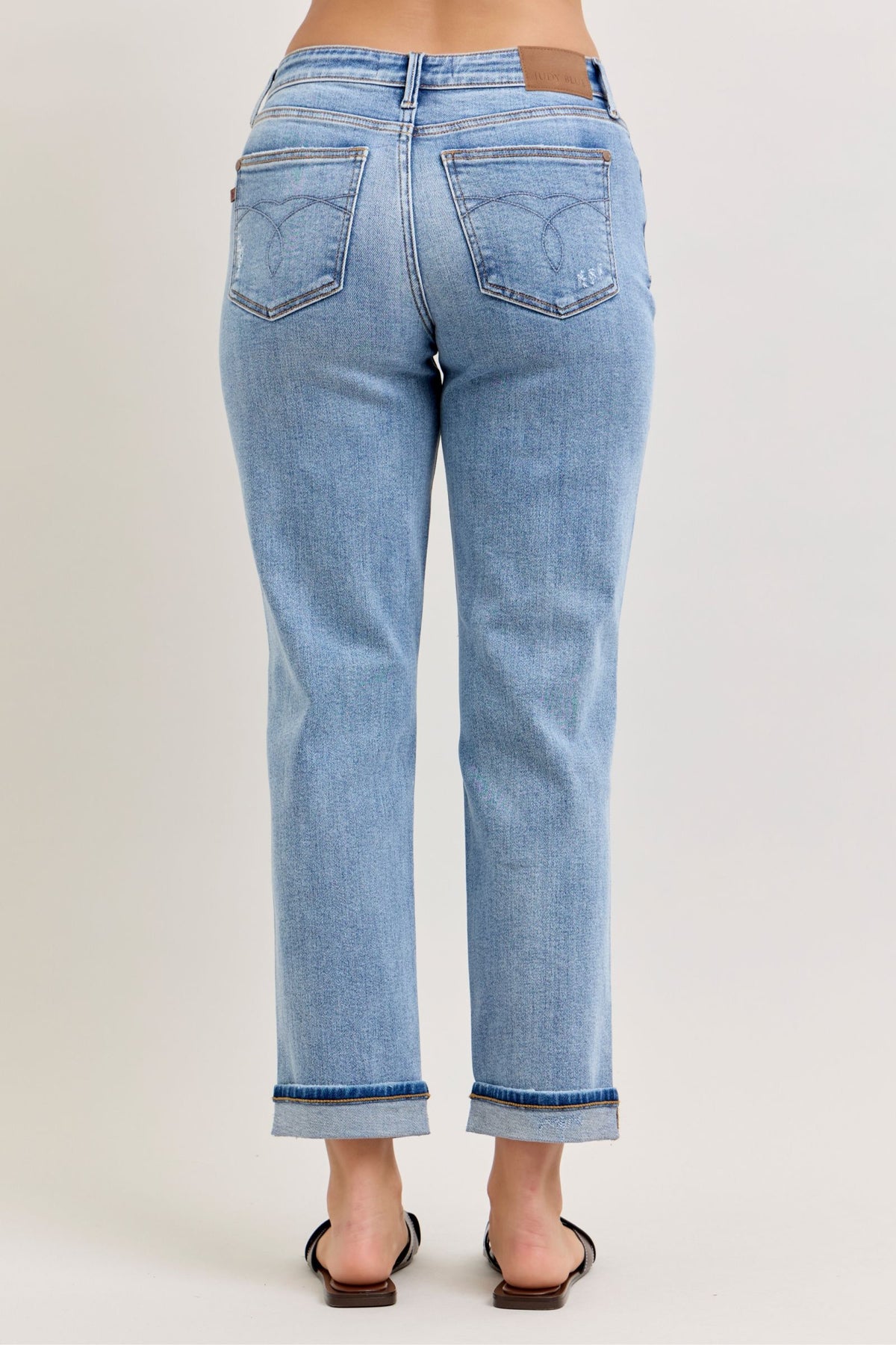 Judy Blue Mid Rise Distressed Cuffed Boyfriend Jeans