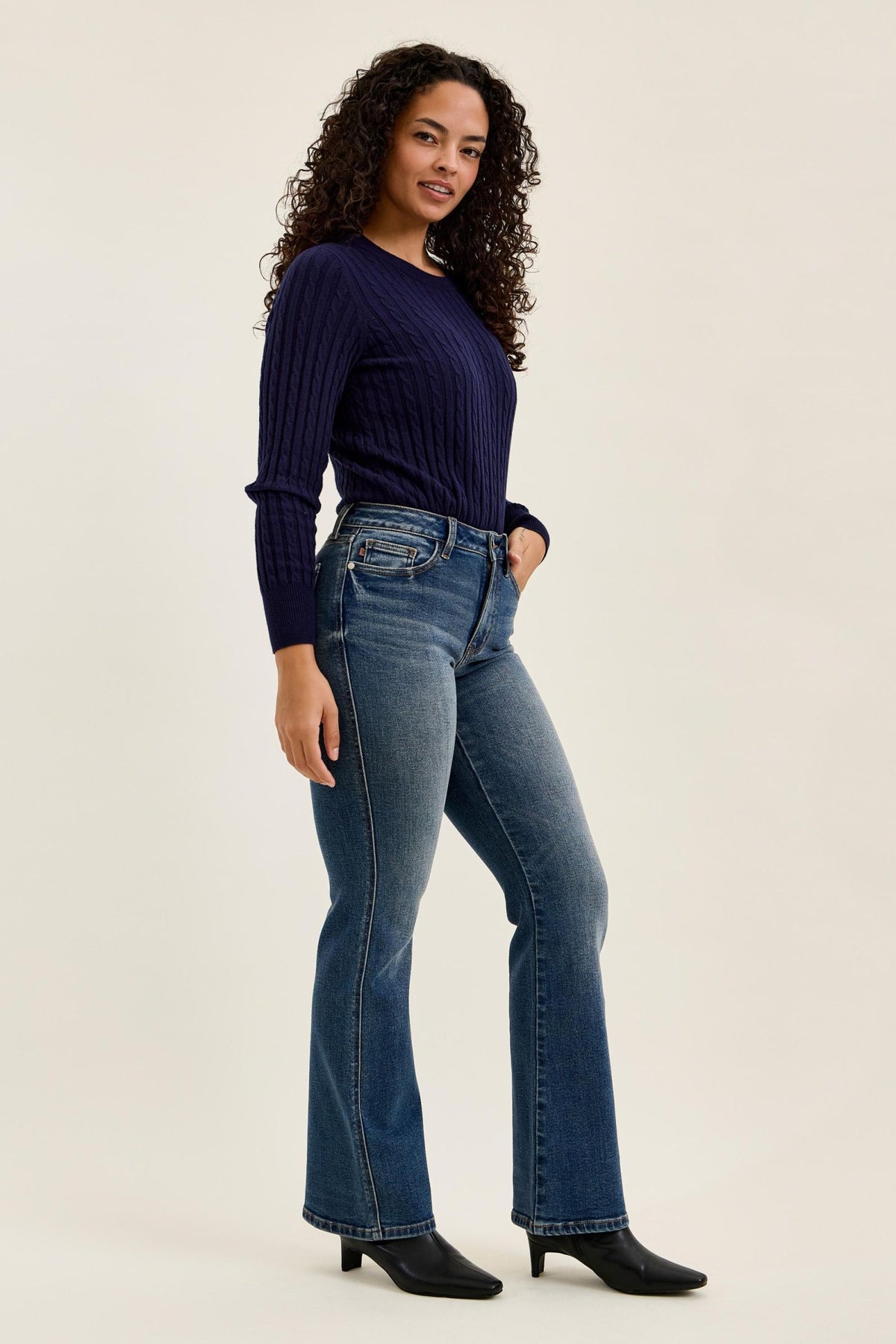 Judy Blue Mid Rise Daisy Bootcut Jeans — Dusk Rider Indigo
