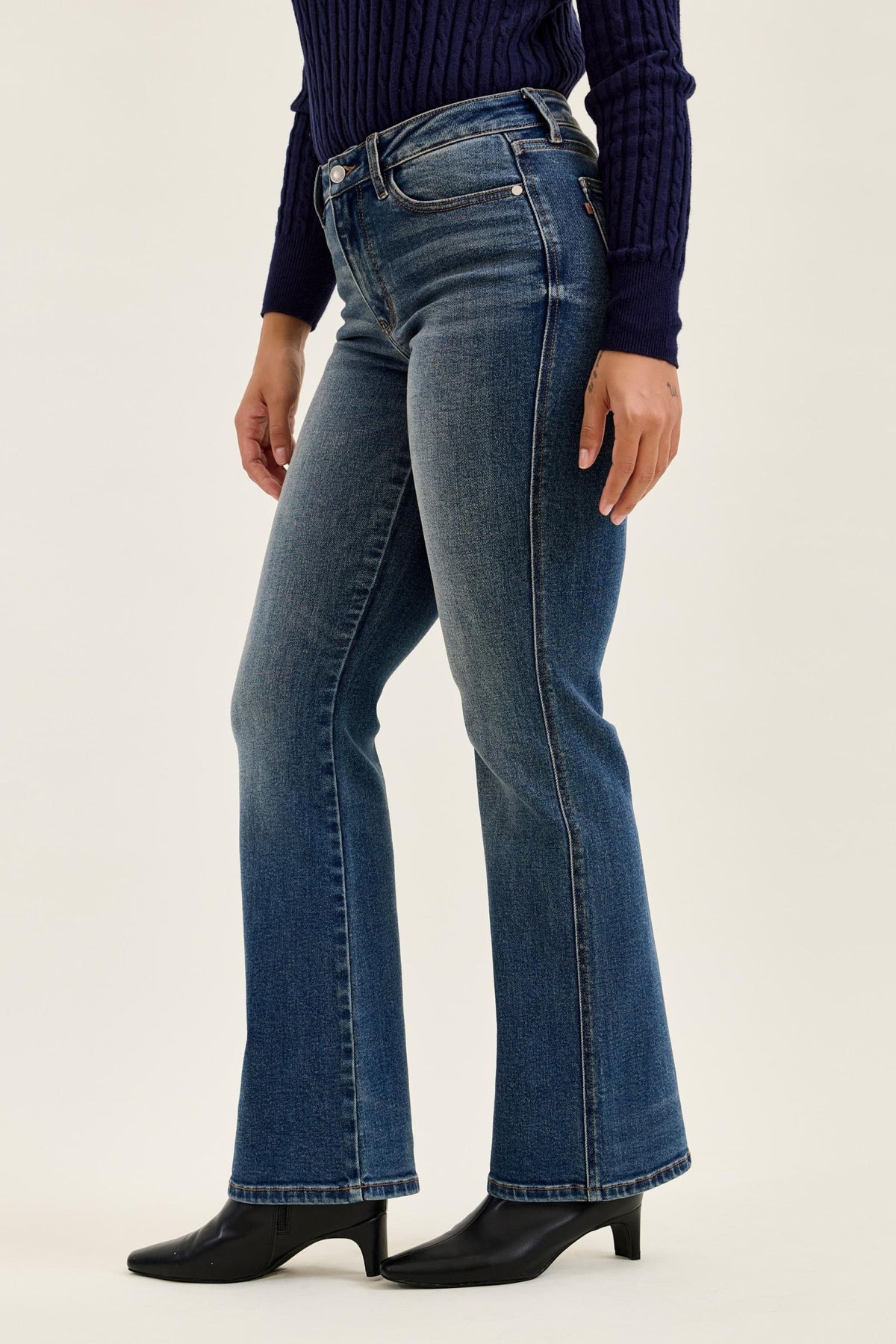 Judy Blue Mid Rise Daisy Bootcut Jeans — Dusk Rider Indigo