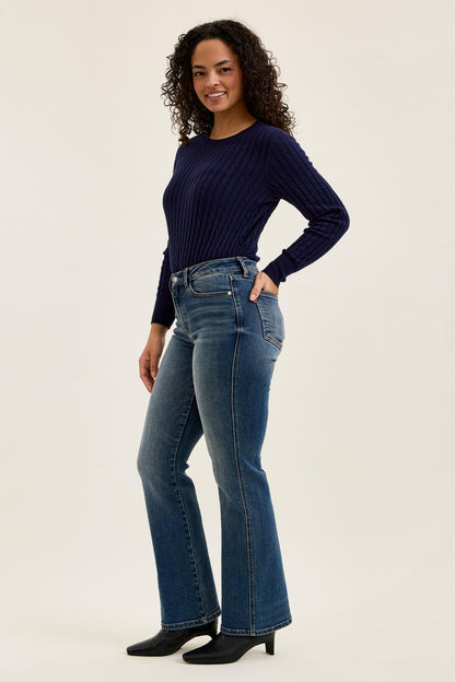 Judy Blue Mid Rise Daisy Bootcut Jeans — Dusk Rider Indigo