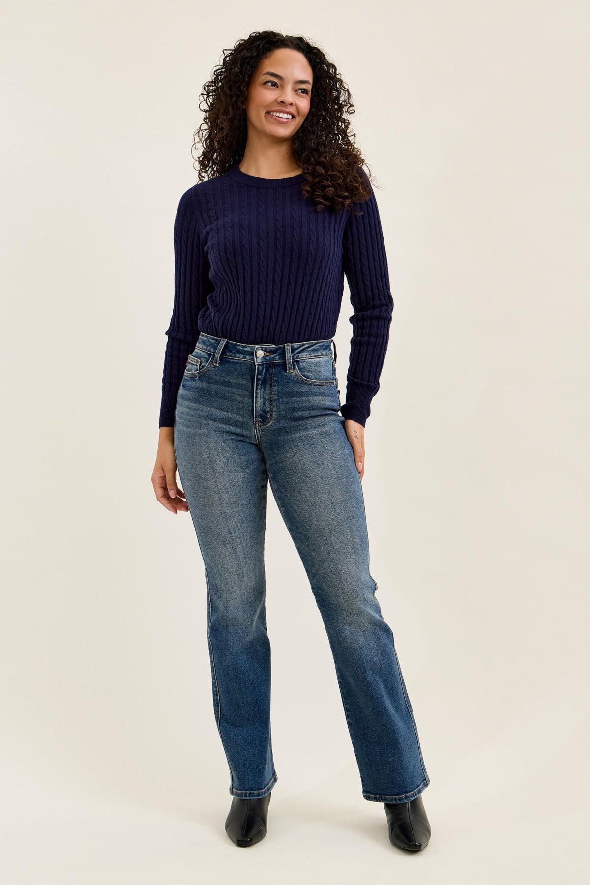 Judy Blue Mid Rise Daisy Bootcut Jeans — Dusk Rider Indigo