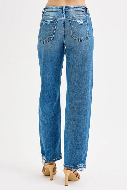 RISEN Mid Rise Raw Hem Baggy Jeans