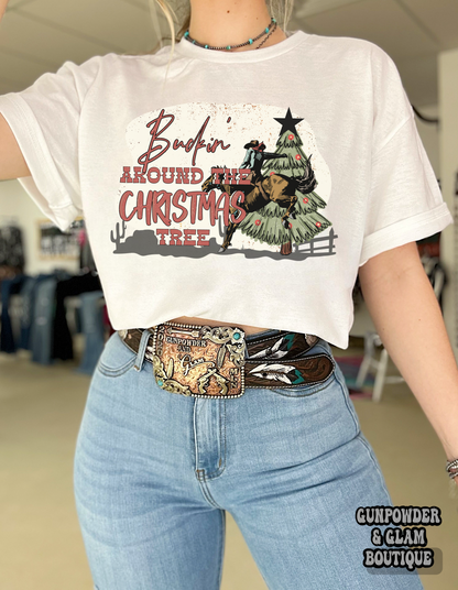Buckin’ Around the Christmas Tree Tee or Crewneck