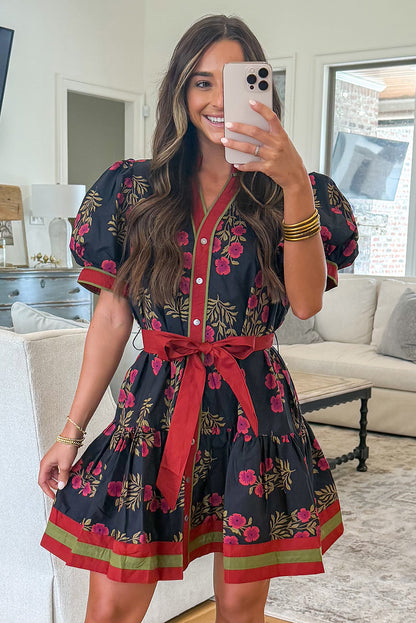 Garden Floral Puff Sleeve Mini Dress