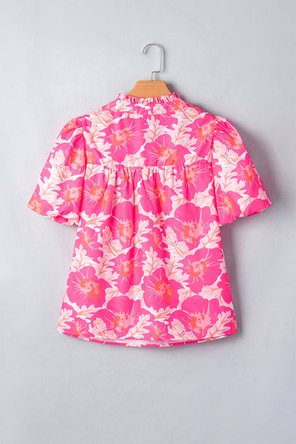 Floral Bubble-Sleeve Blouse