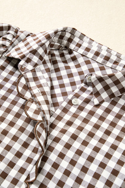 Plaid Tie-Front Button-Up Shirt