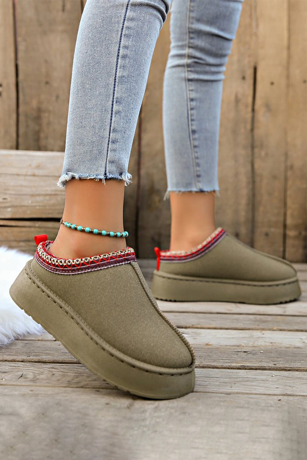 Hearthside Faux Suede Embroidered Platform Slippers