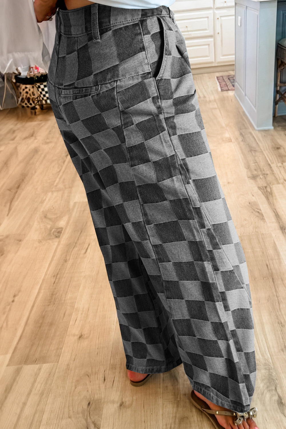 Hay Bale Checkered Denim Wide Leg Jeans