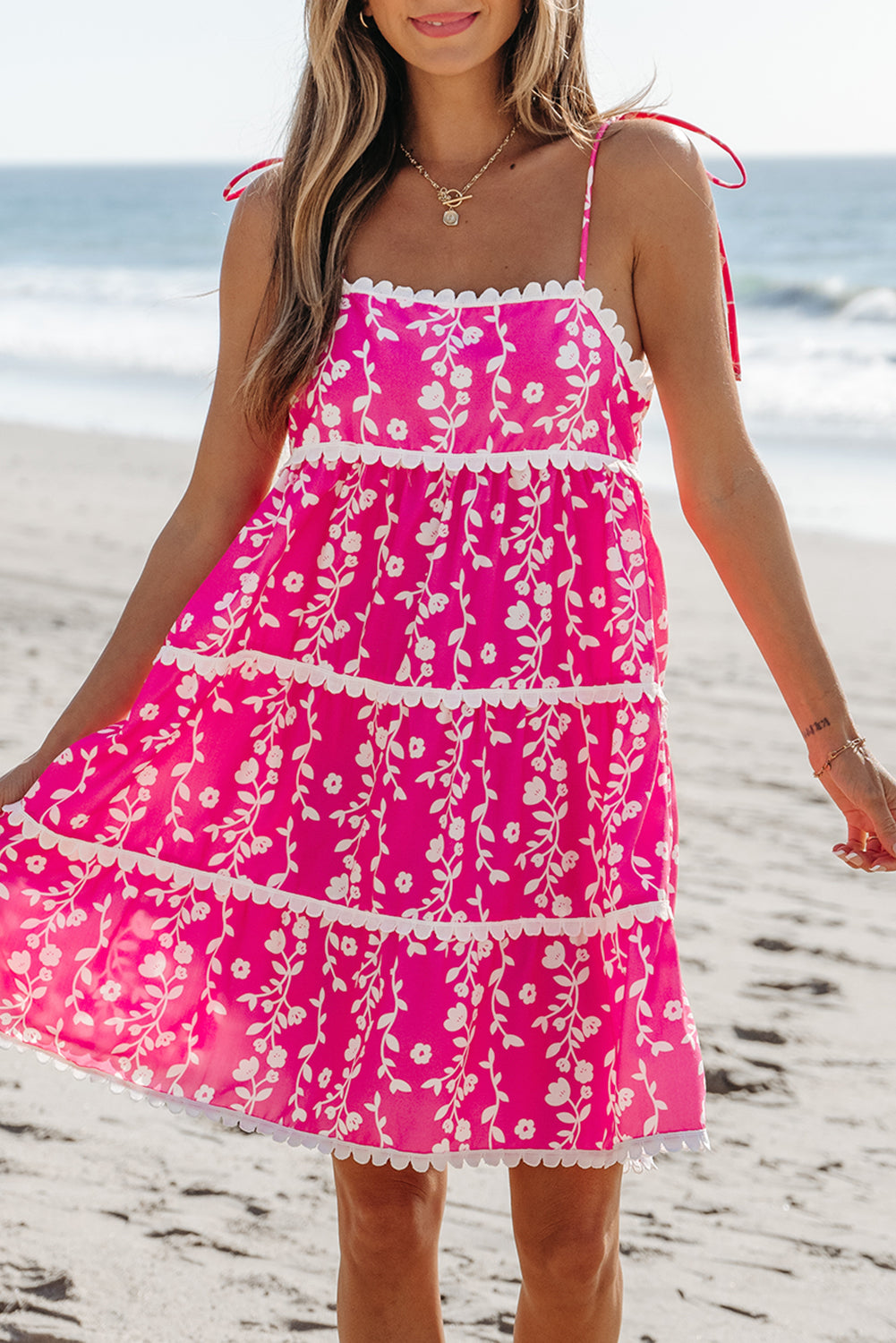 Peach Stand Floral Mini Dress