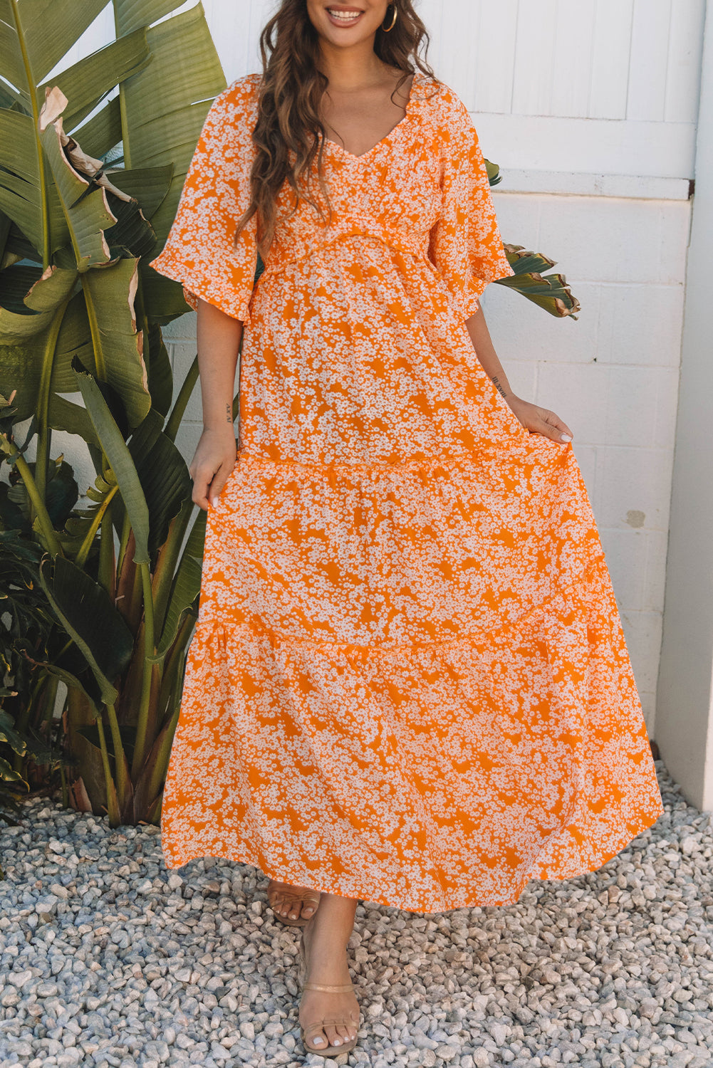 Sunset Floral Smocked Maxi Dress