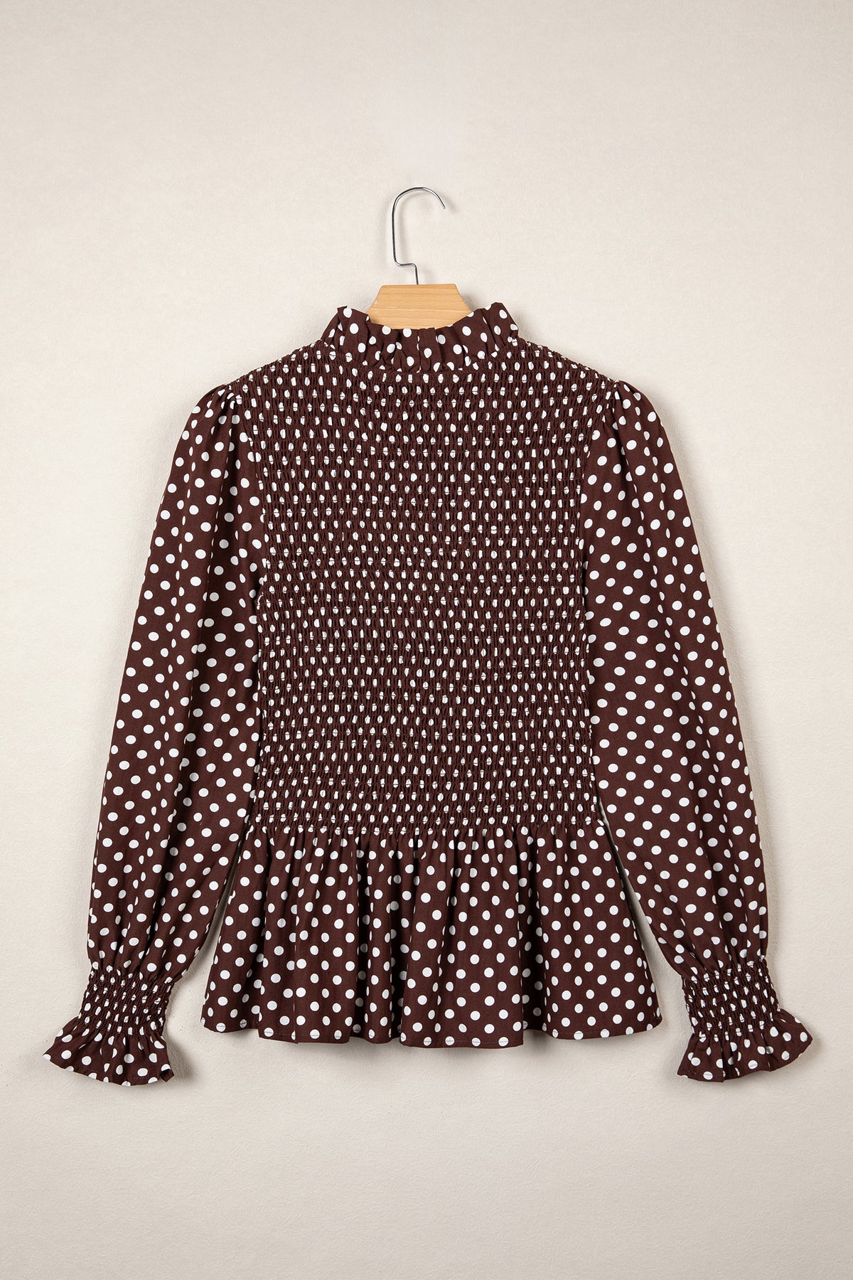 Polka Dot Ruffle-Neck Blouse