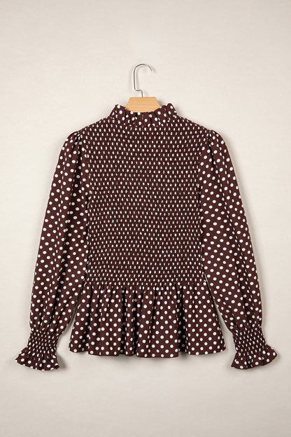 Polka Dot Ruffle-Neck Blouse