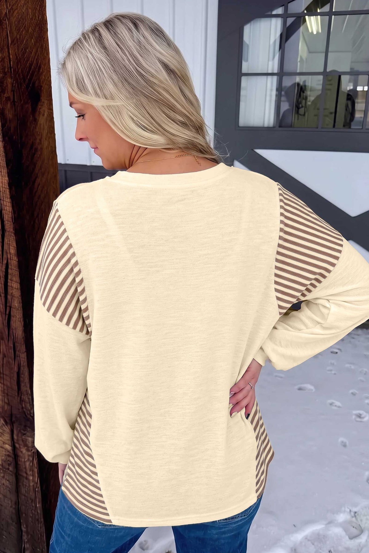 Jet Stream Western Print Striped Detail Long Sleeve Top
