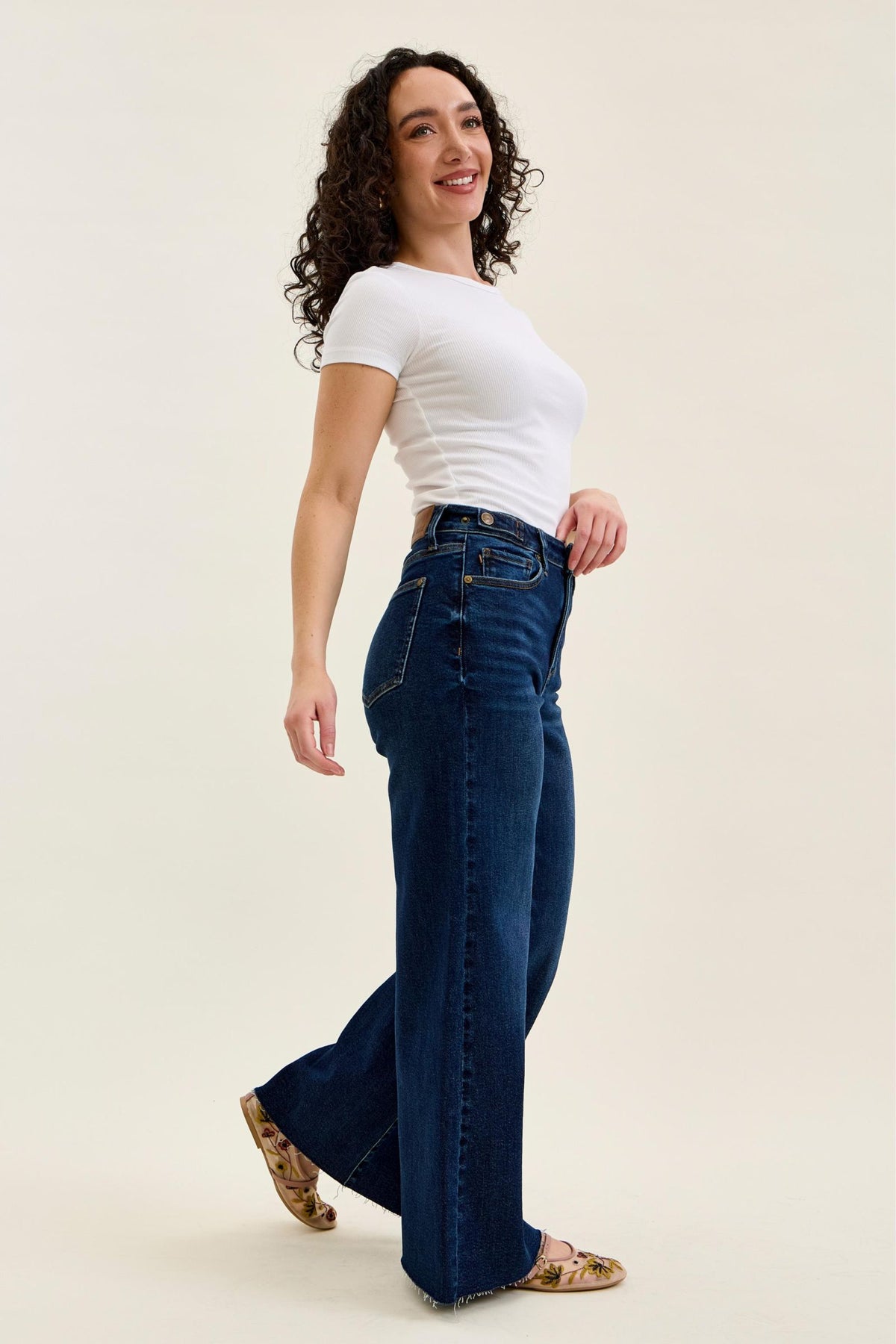 Judy Blue Petite Retro Wide Leg Jeans — Dark Wash
