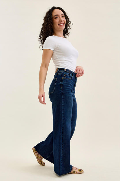 Judy Blue Petite Retro Wide Leg Jeans — Dark Wash