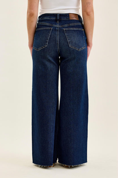 Judy Blue Petite Retro Wide Leg Jeans — Dark Wash