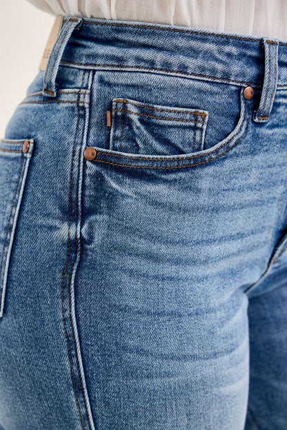 Judy Blue Tummy Control Daisy Bootcut Jeans — Classic Indigo