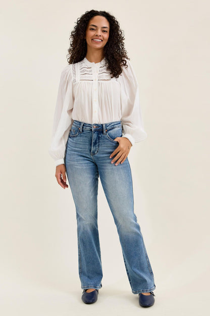 Judy Blue Tummy Control Daisy Bootcut Jeans — Classic Indigo