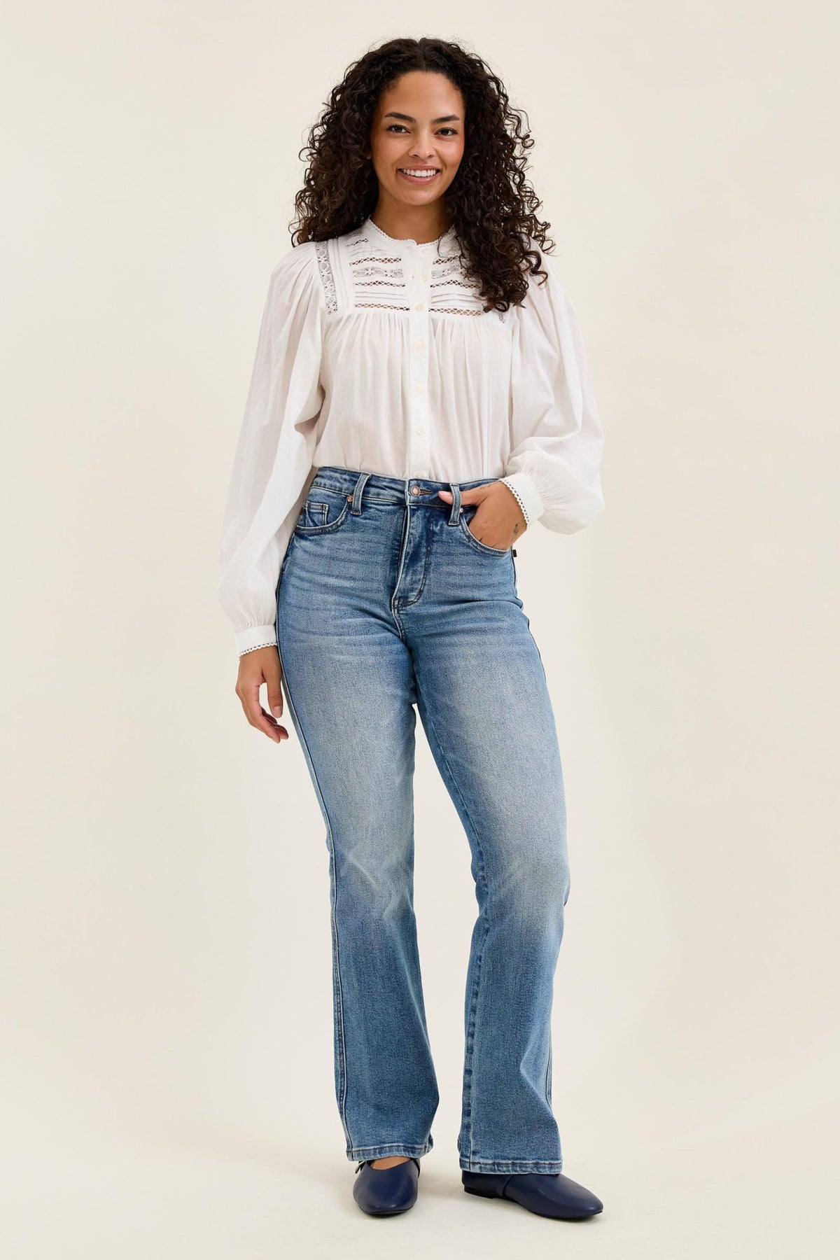 Judy Blue Tummy Control Daisy Bootcut Jeans — Classic Indigo