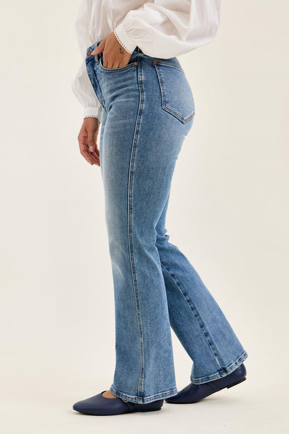 Judy Blue Tummy Control Daisy Bootcut Jeans — Classic Indigo
