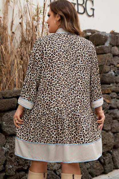 Khaki Leopard Stripe-Trim Mini Dress