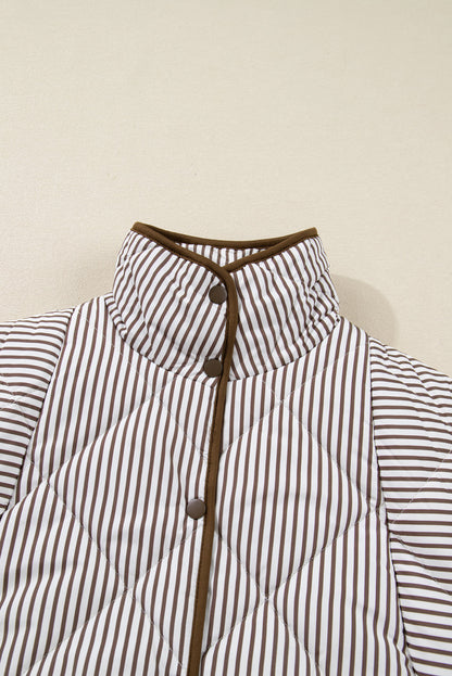 Plus Size Stripe Quilted Snap Button Vest