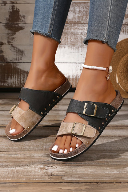 Liberty Flag Buckle Faux Suede Slippers
