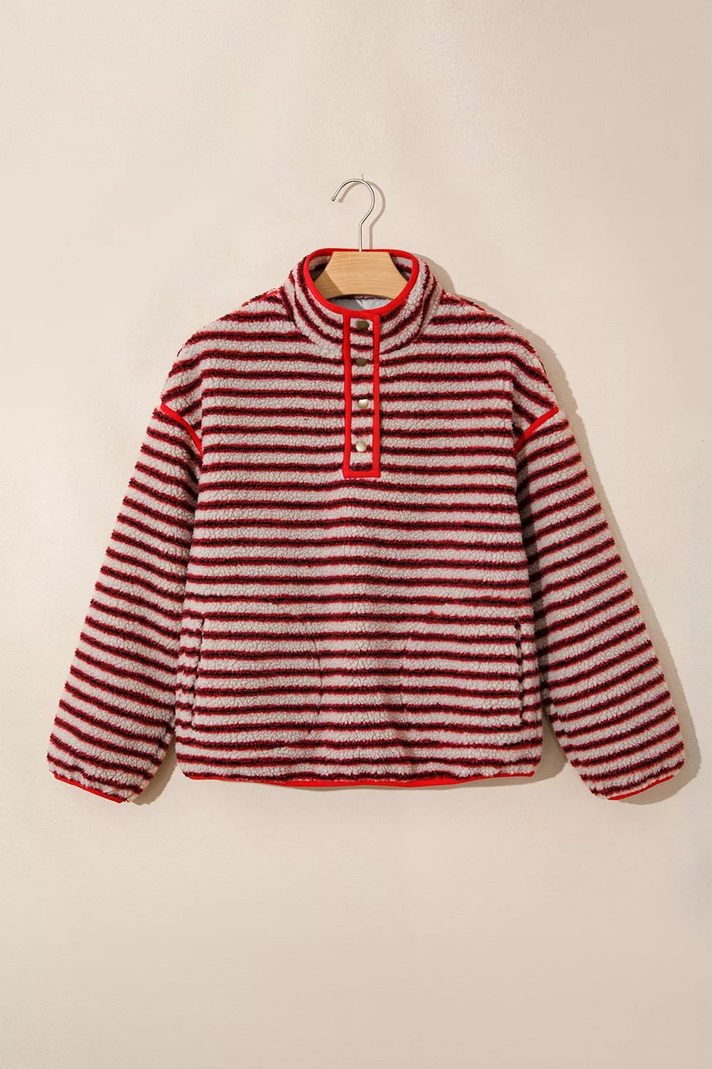 Berry Stripe Fleece Pullover — view 4