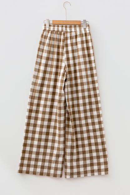 Gingham Plaid Tie-Waist Pants