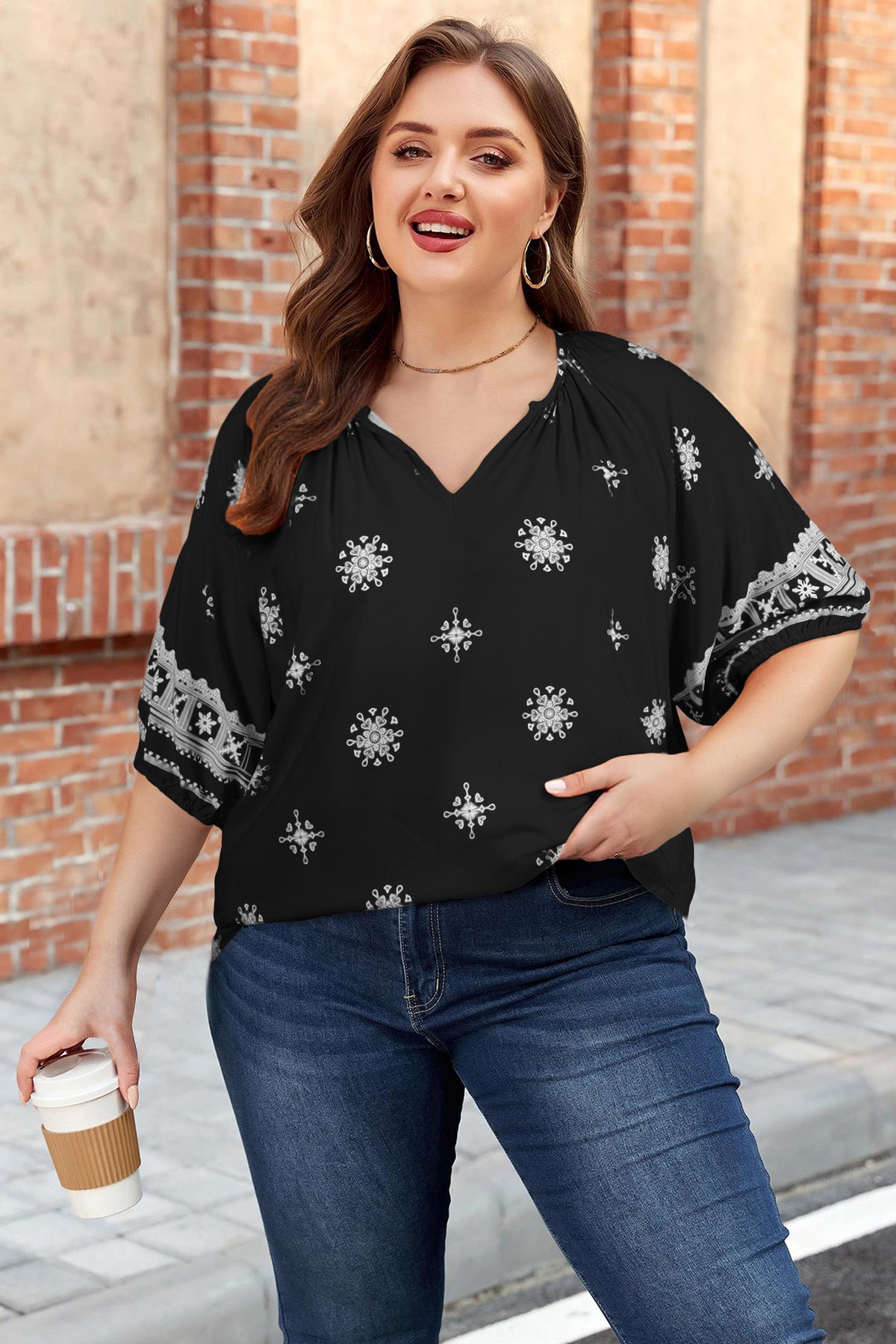 Floral Notched-Neck Blouse
