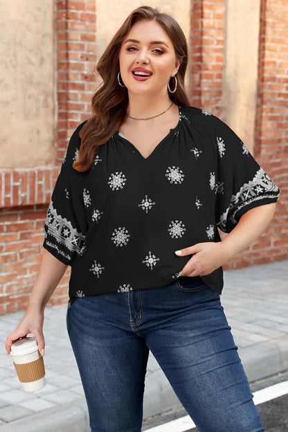 Floral Notched-Neck Blouse