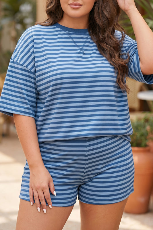 Striped Drop-Shoulder Tee & Shorts Set