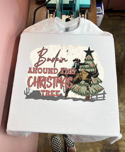 Buckin’ Around the Christmas Tree Tee or Crewneck