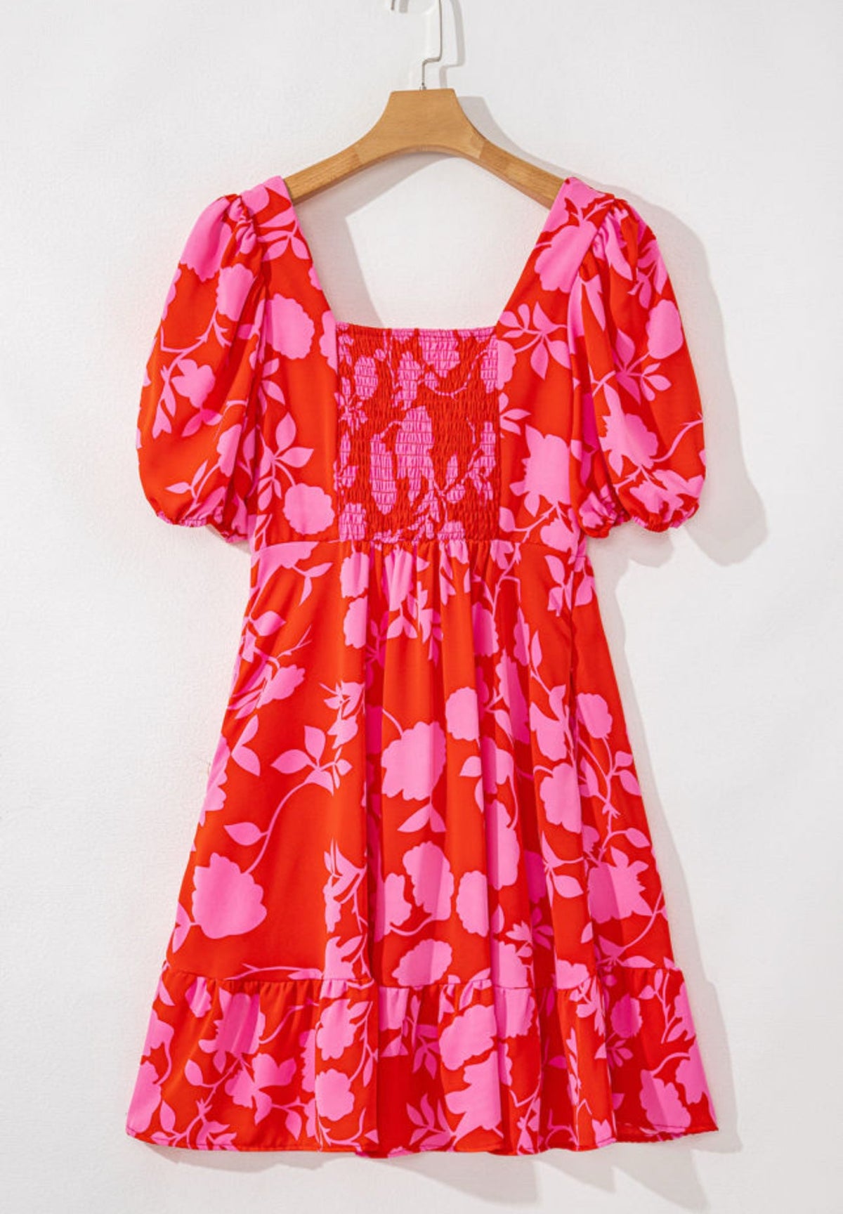Red Floral Ruffled Mini Dress