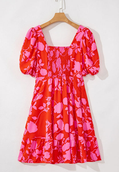 Red Floral Ruffled Mini Dress