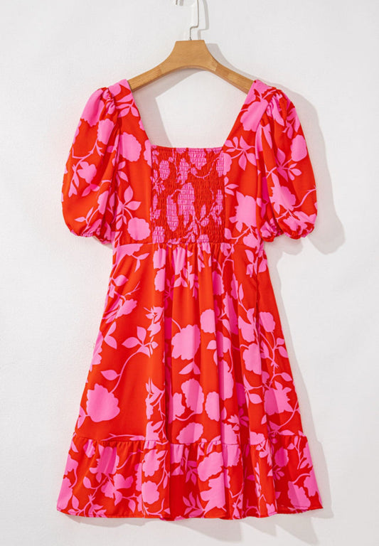 Red Floral Ruffled Mini Dress