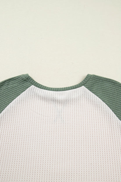 Mist Green Waffle Colorblock Top