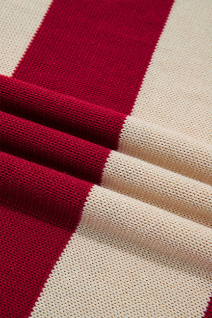 Stripe Ribbed Trim Turtleneck Drop Shoulder Sweater
