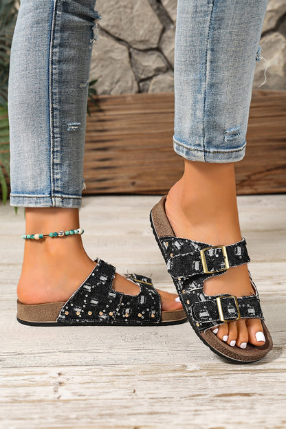 Liberty Flag Buckle Faux Suede Slippers
