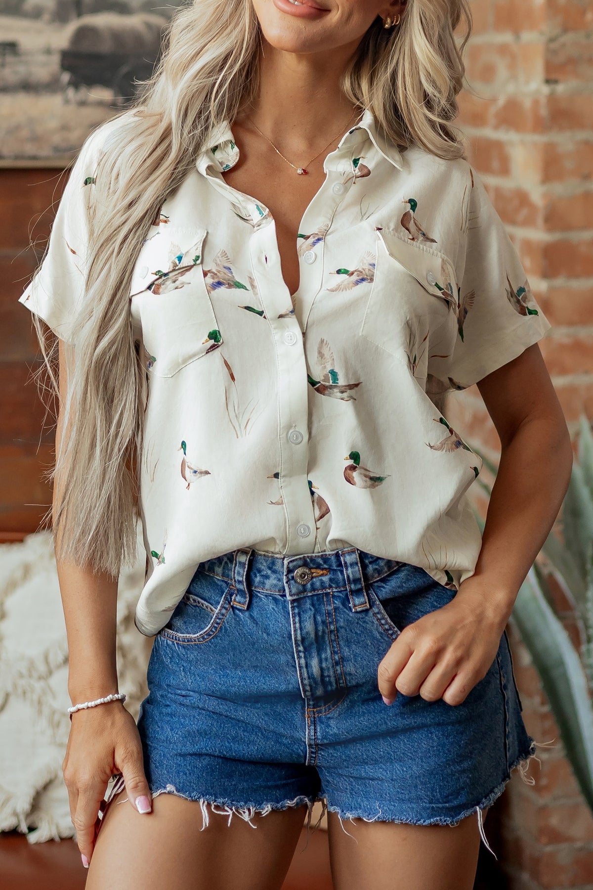 Mallard Print Pocket Button-Up Shirt