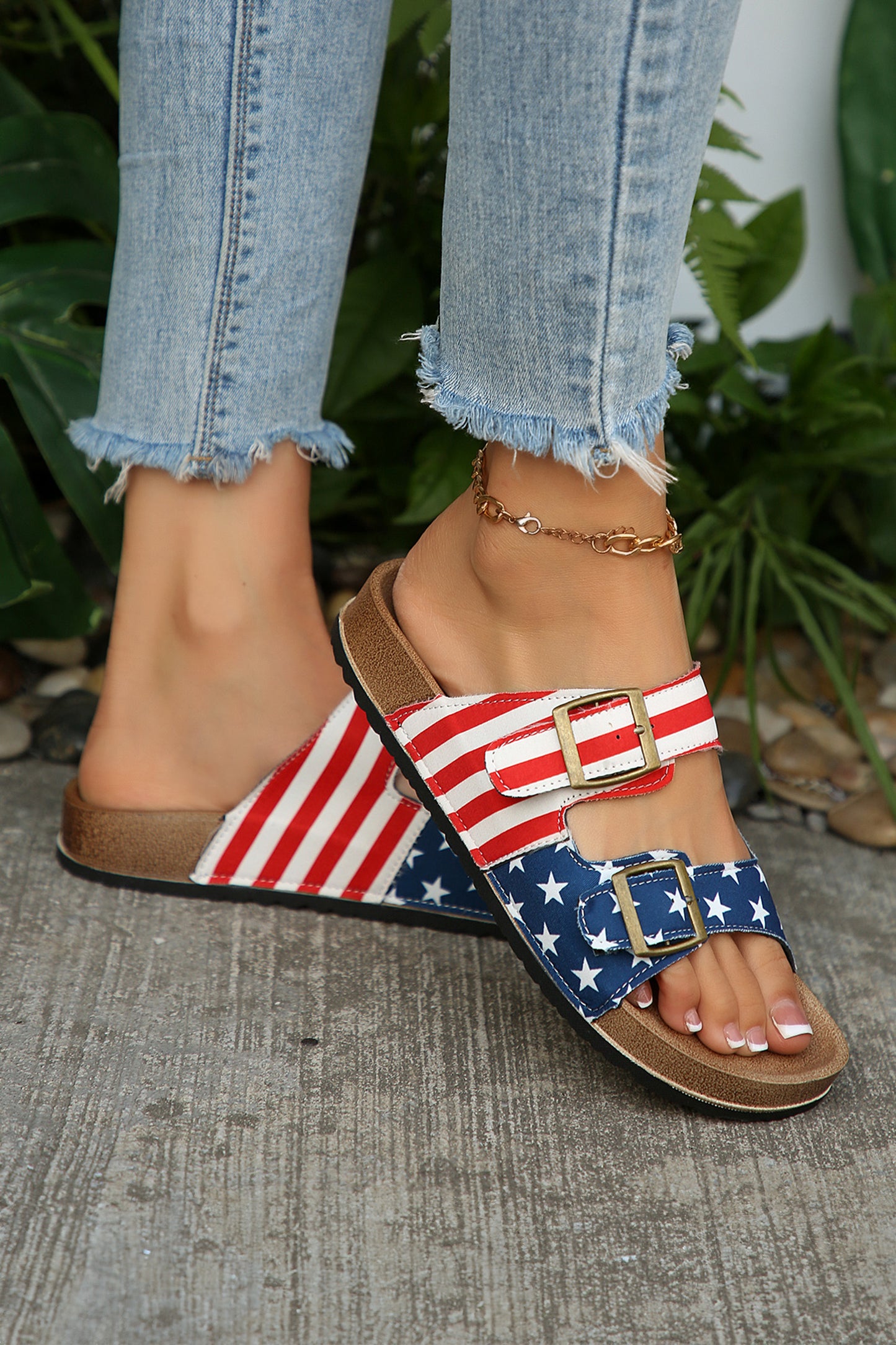 Liberty Flag Buckle Faux Suede Slippers
