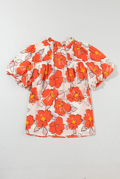 Floral Bubble-Sleeve Blouse