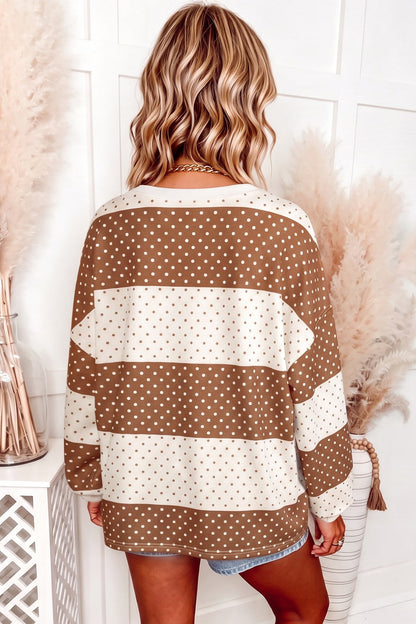 Polka Dot Patchwork Colorblock Long Sleeve Top