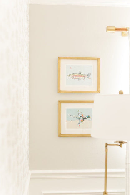 Shore Searching Mallard And Fish Fine Art Print