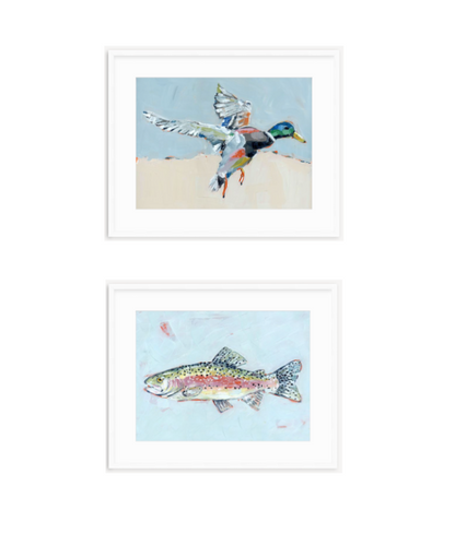 Shore Searching Mallard And Fish Fine Art Print