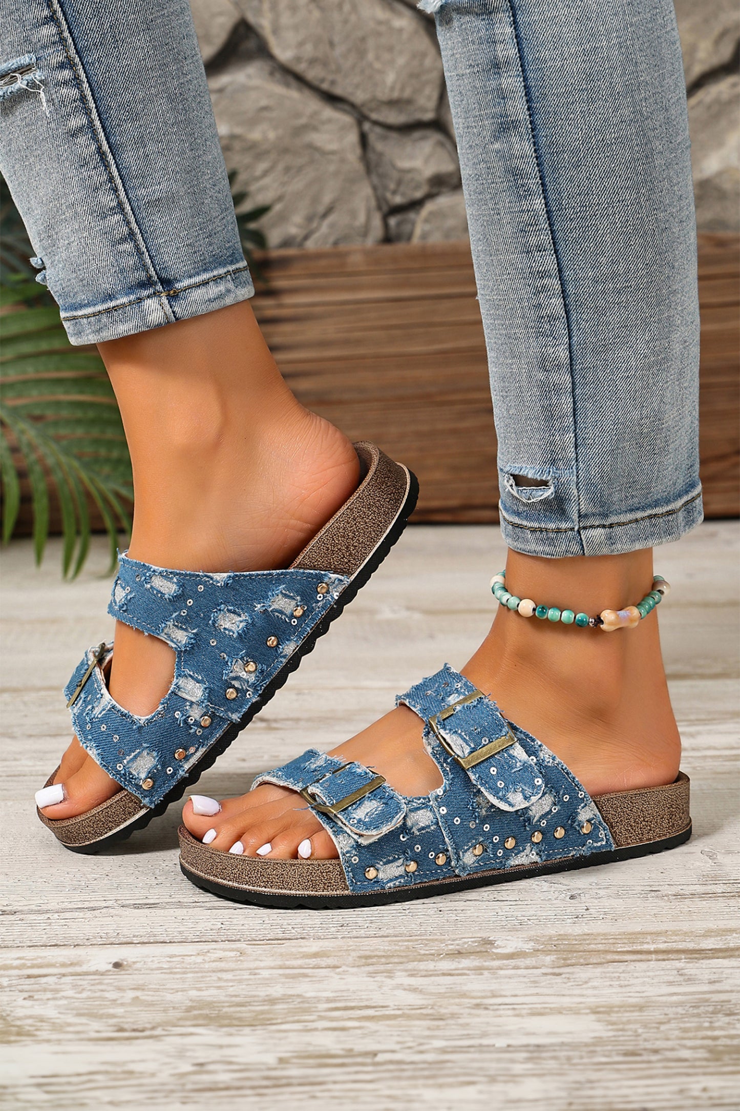 Liberty Flag Buckle Faux Suede Slippers