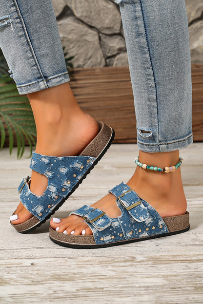 Liberty Flag Buckle Faux Suede Slippers