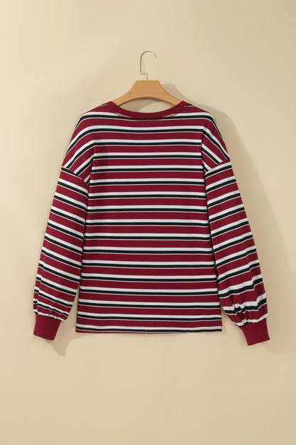 Stripe Drop Shoulder Puff Long Sleeve Top
